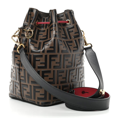Fendi Vitello Grace F is Fendi Bi-Color FF 1974 Embossed Grande Mon Tresor Bucket Bag Maya Black Fragola 3 of 9