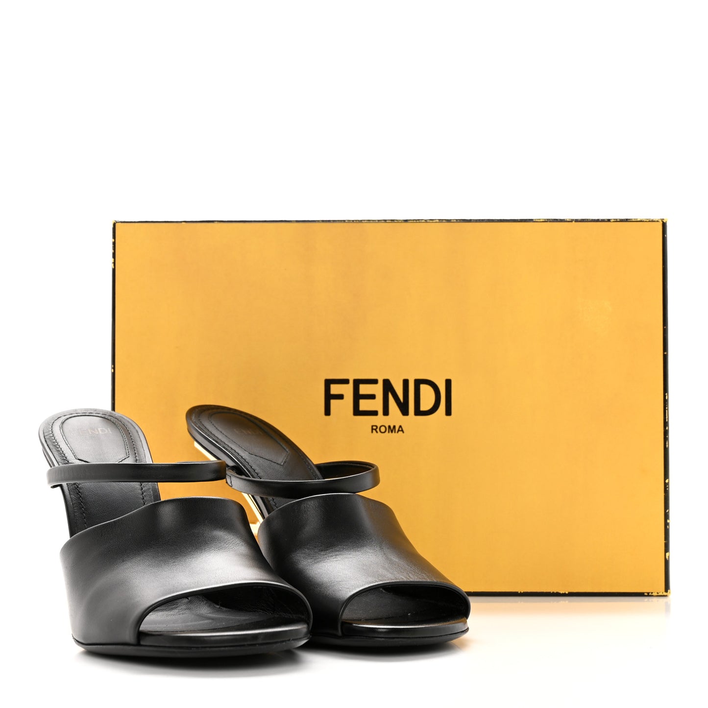 Calfskin Fendi First 95mm Slide Sandals 38 Black