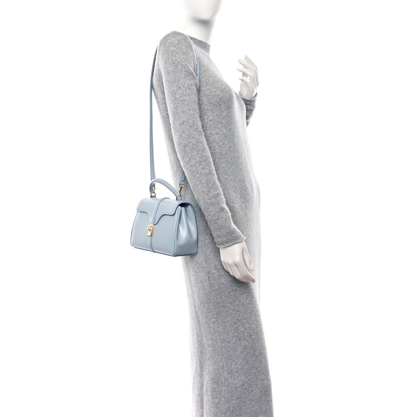 Satinated Calfskin Mini 16 Top Handle Bag Pale Blue