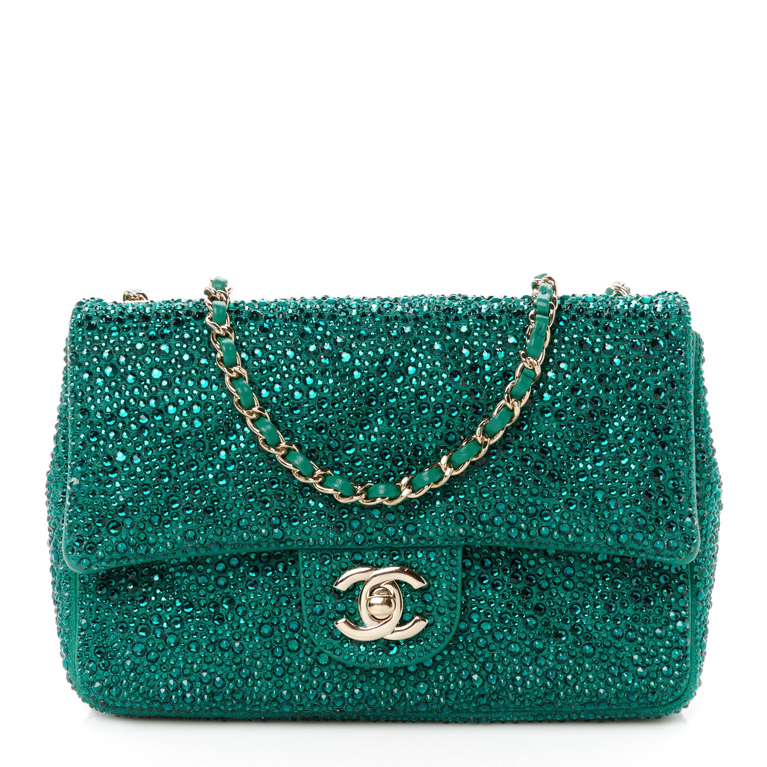 Chanel Lambskin Crystal Diamante Small Flap Green 1 of 12