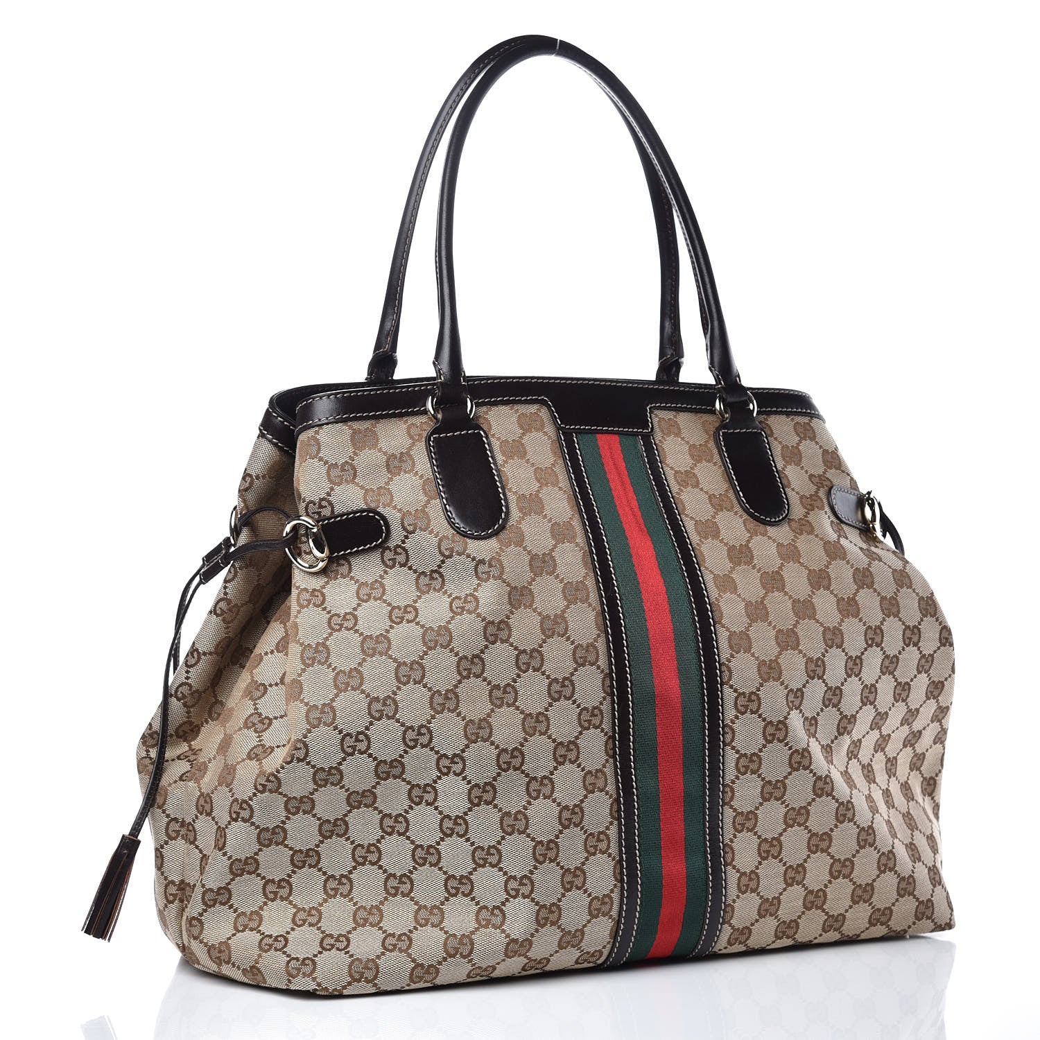Gucci Monogram Vintage Web Large Tassel Tote Brown 3 of 11