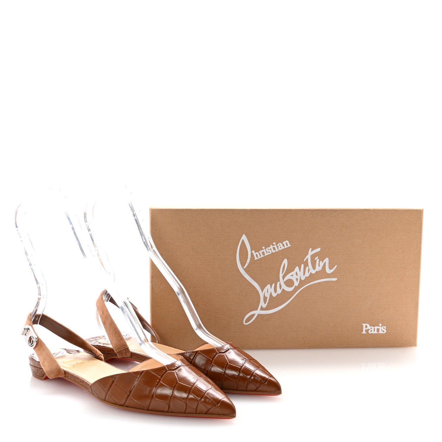 Christian Louboutin Calfskin Crocodile Embossed Choc Lock Flats 38 Biscotto 9 of 9