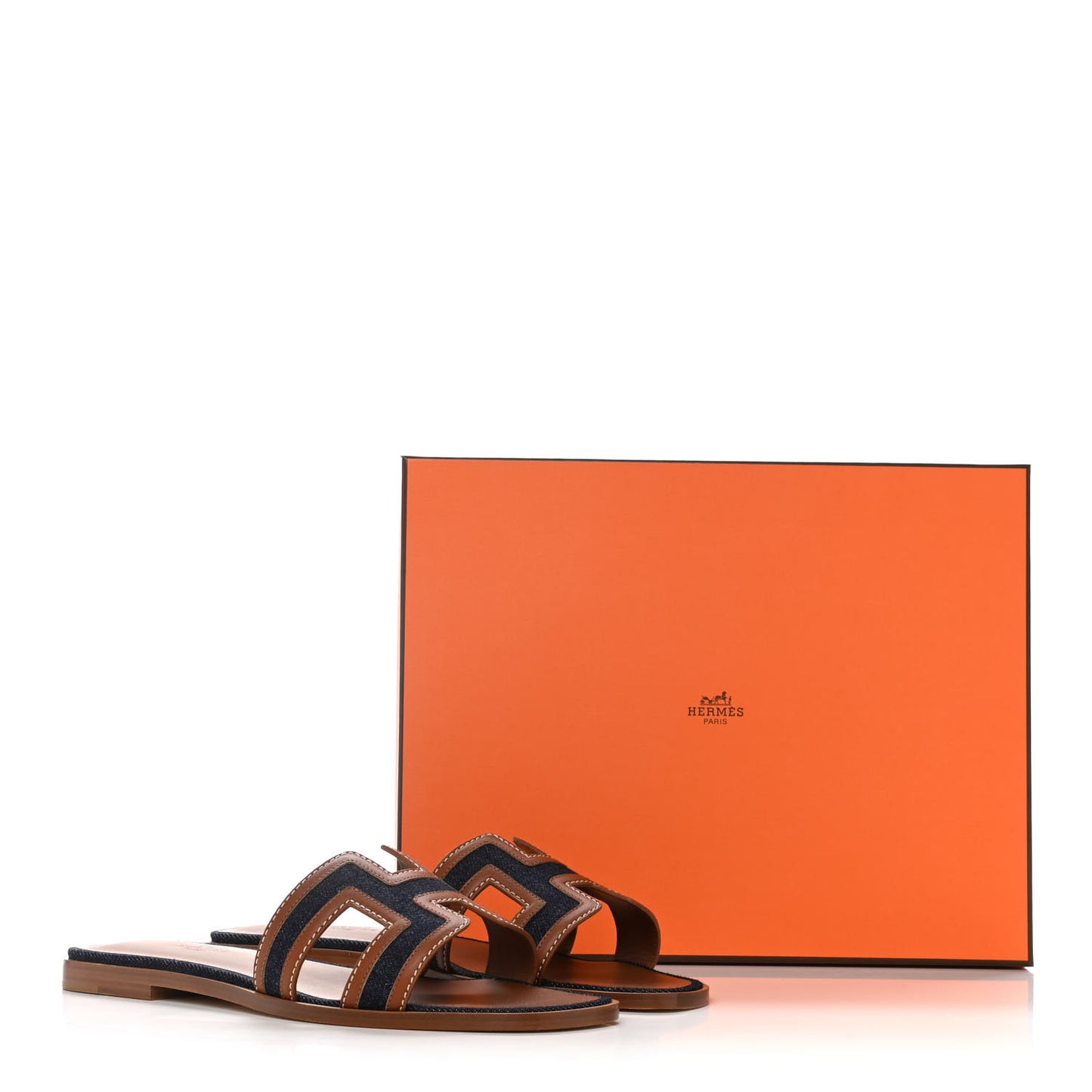 Calfskin Denim Oran Sandals 38.5 Bleu Brut Gold