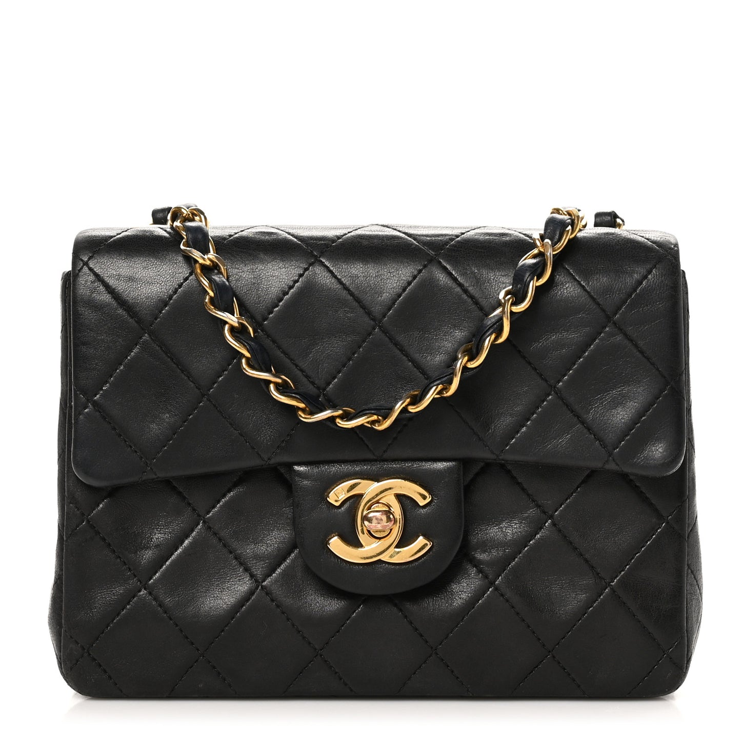 Lambskin Quilted Mini Square Flap Bag Black