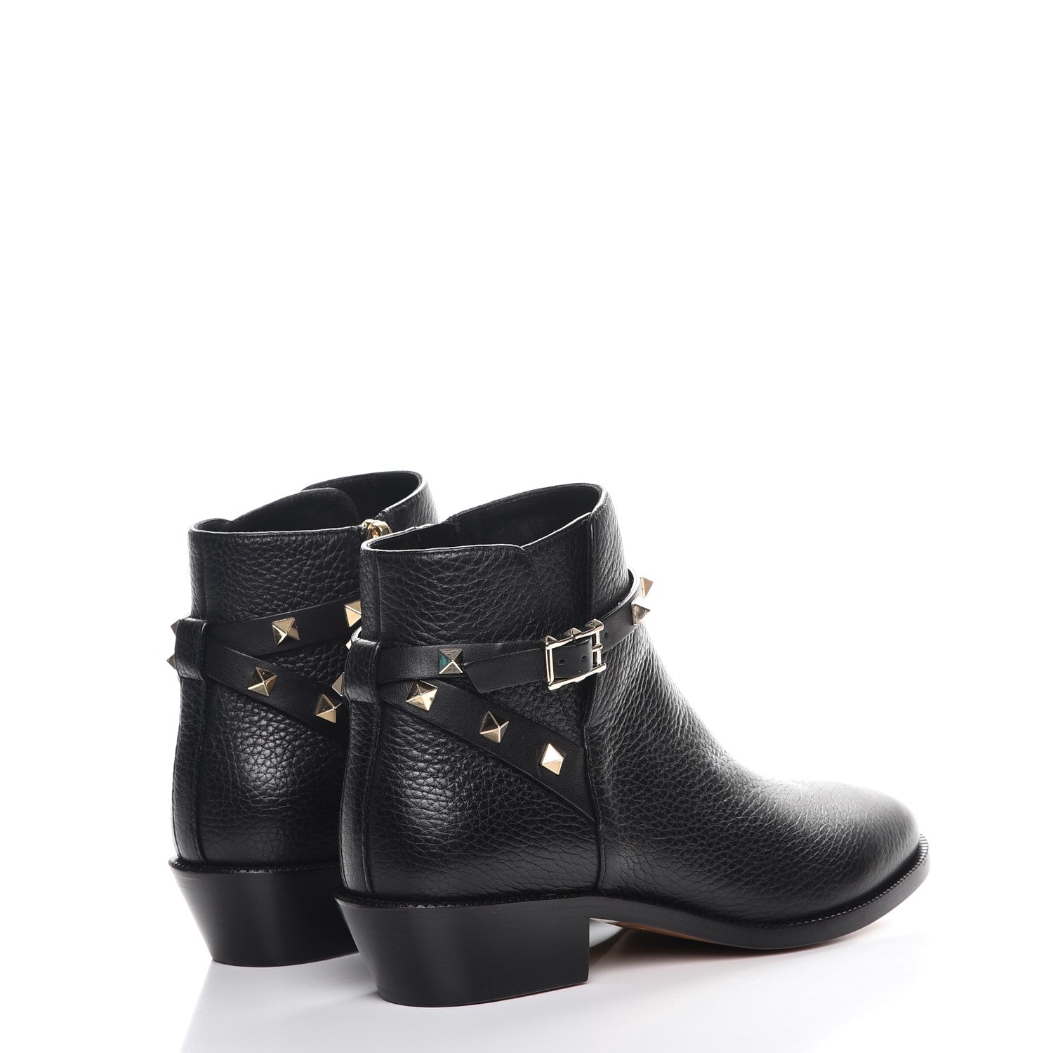 Valentino Garavani Grained Calfskin Rockstud Single Buckle 35mm Cowboy Ankle Boots 36.5 Black 4 of 9