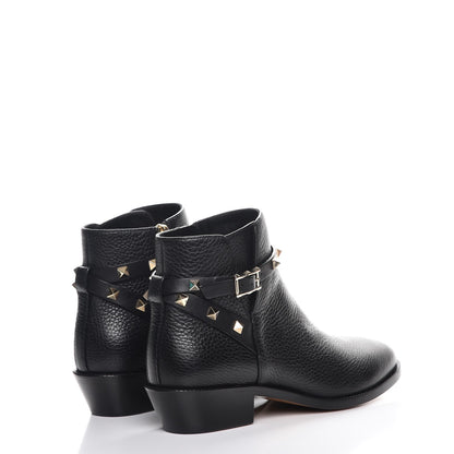 Valentino Garavani Grained Calfskin Rockstud Single Buckle 35mm Cowboy Ankle Boots 36.5 Black 4 of 9