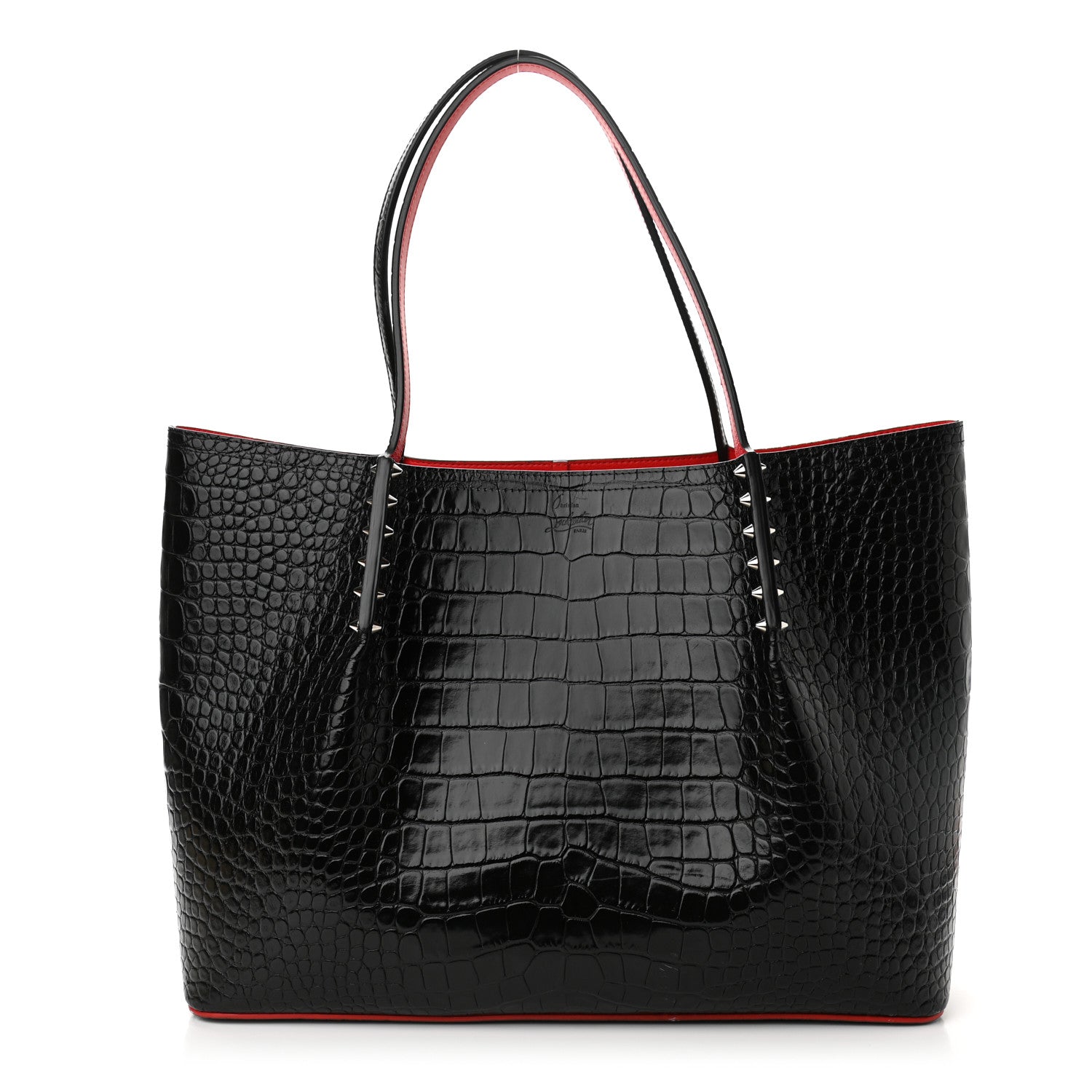 Christian Louboutin Calfskin Crocodile Embossed Spikes Large Cabarock Black 1 of 12