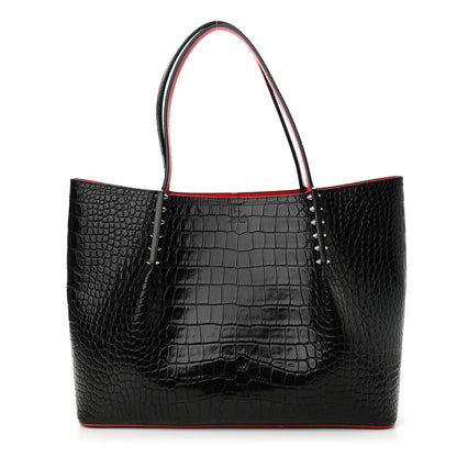 Christian Louboutin Calfskin Crocodile Embossed Spikes Large Cabarock Black 1 of 12