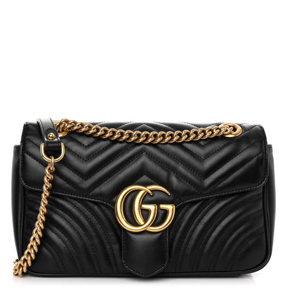 Gucci Calfskin Matelasse Small GG Marmont Shoulder Bag Black 1 of 9