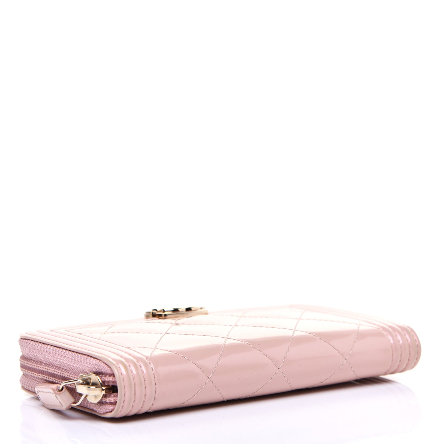 Patent Quilted Small Boy Zip Around Wallet Light Pink