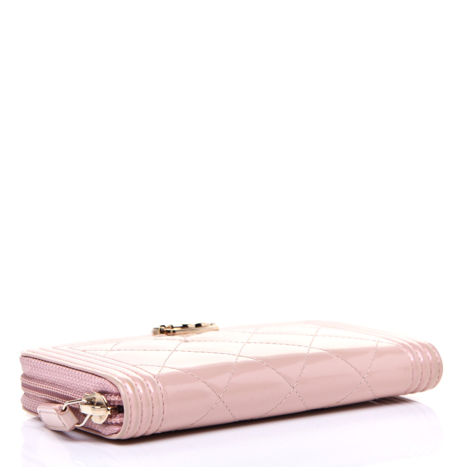 Chanel Patent Quilted Small Boy Zip Around Wallet Light Pink 4 of 10