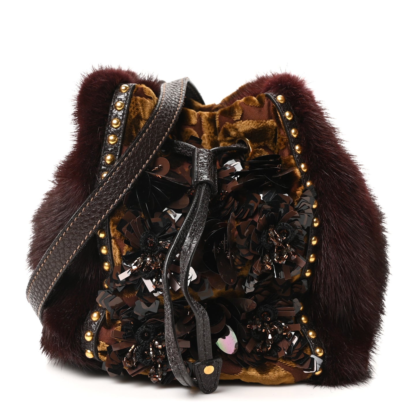 Velvet Sequin Studded Fur Wristlet Handbag Multicolor
