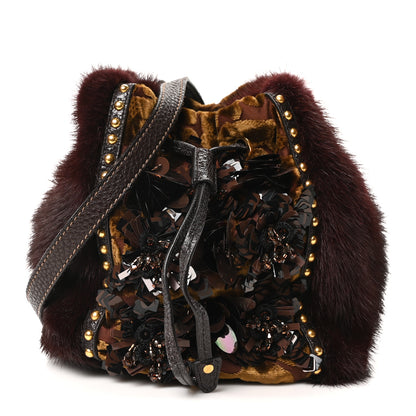 Prada Velvet Sequin Studded Fur Wristlet Handbag Multicolor 1 of 10