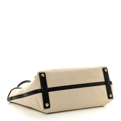 Burberry Cotton Soft Canvas Calfskin Medium Belt Tote Natural Black 5 of 9