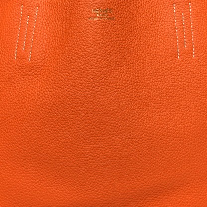 Hermes Taurillon Clemence Double Sens 36 Reversible Tote Gris Perle Orange 7 of 16