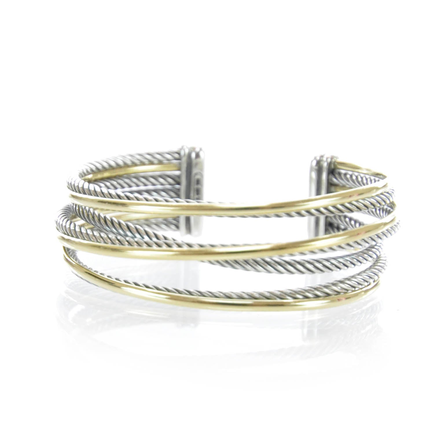 David Yurman Sterling Silver and 18k Gold Crossover Cuff 1 of 5