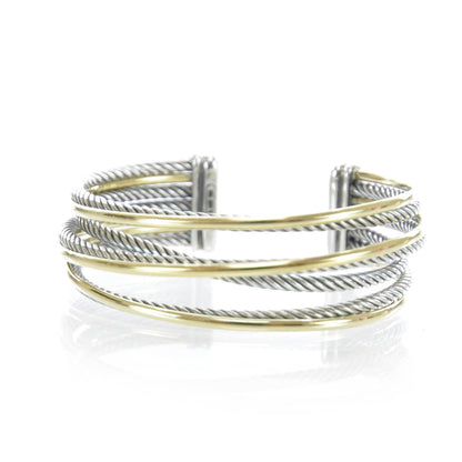 David Yurman Sterling Silver and 18k Gold Crossover Cuff 1 of 5