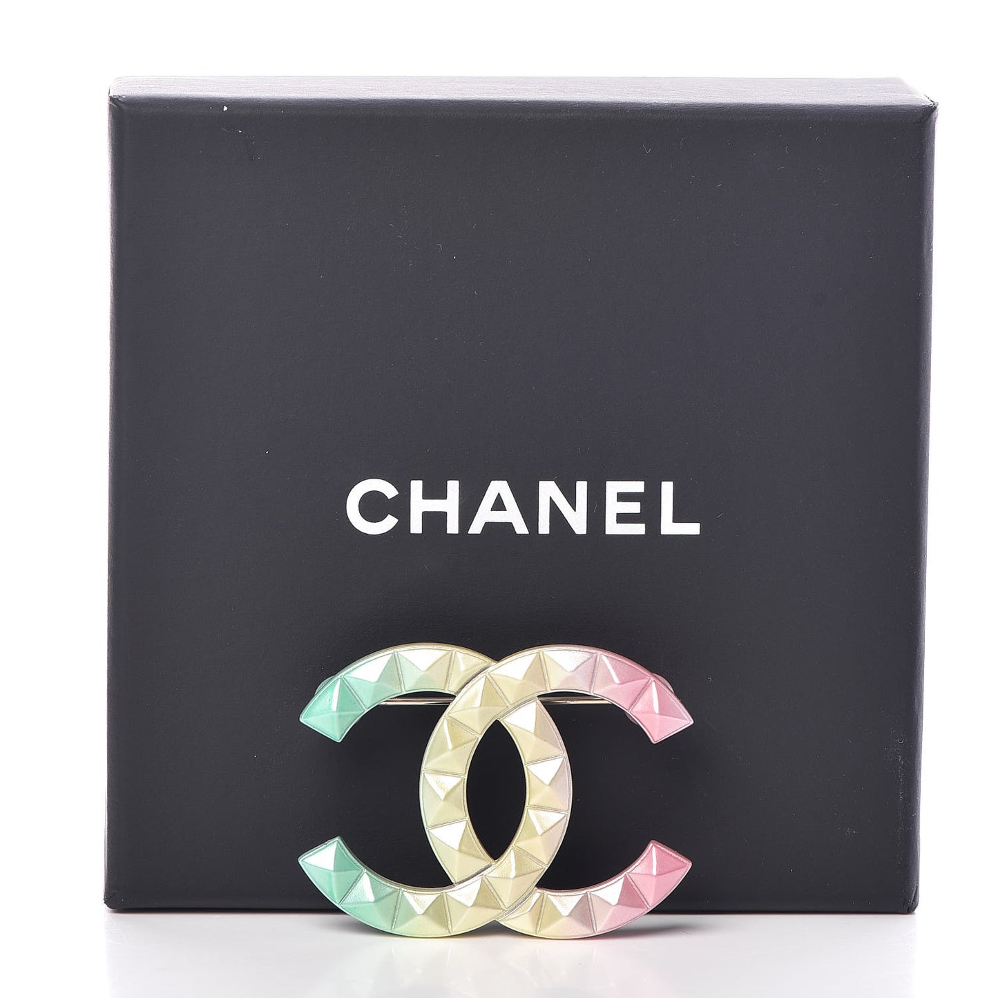 Metal Studded CC Rainbow Brooch Multicolor