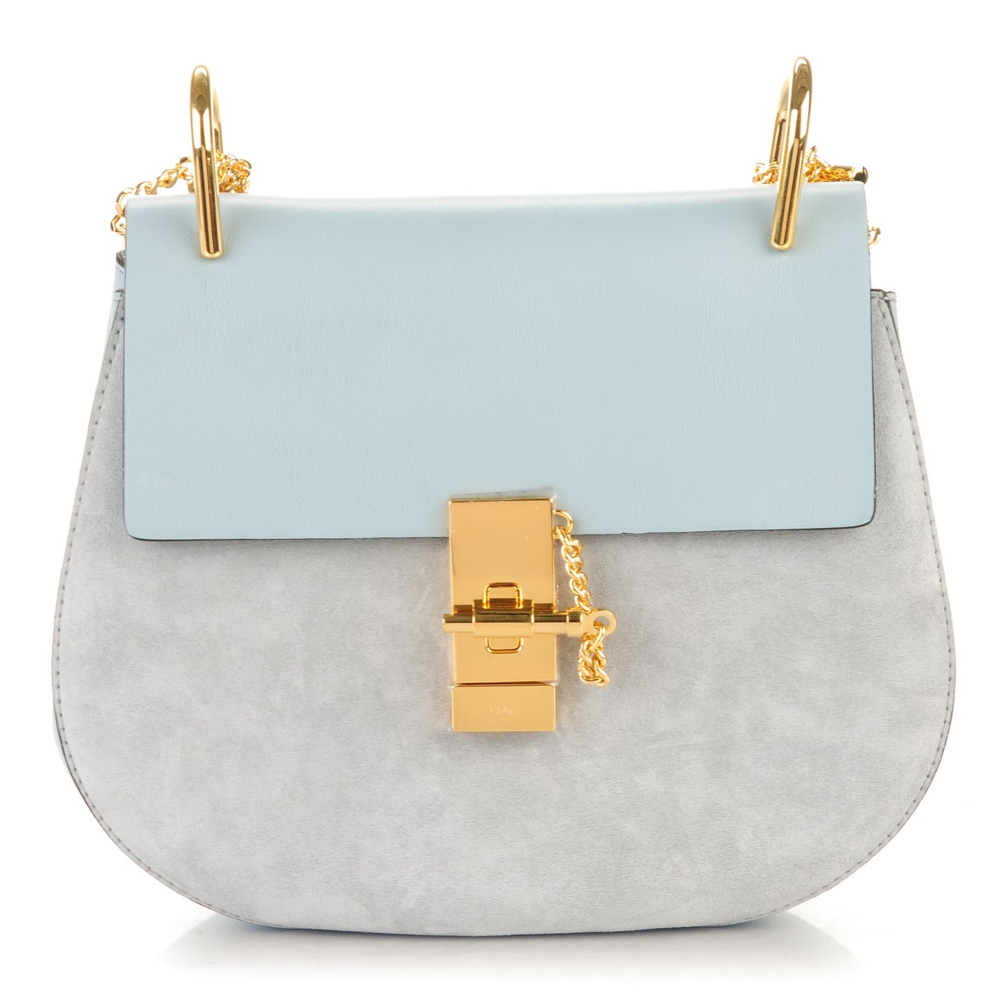 Suede Smooth Calfskin Drew Shoulder Bag Cloudy Blue