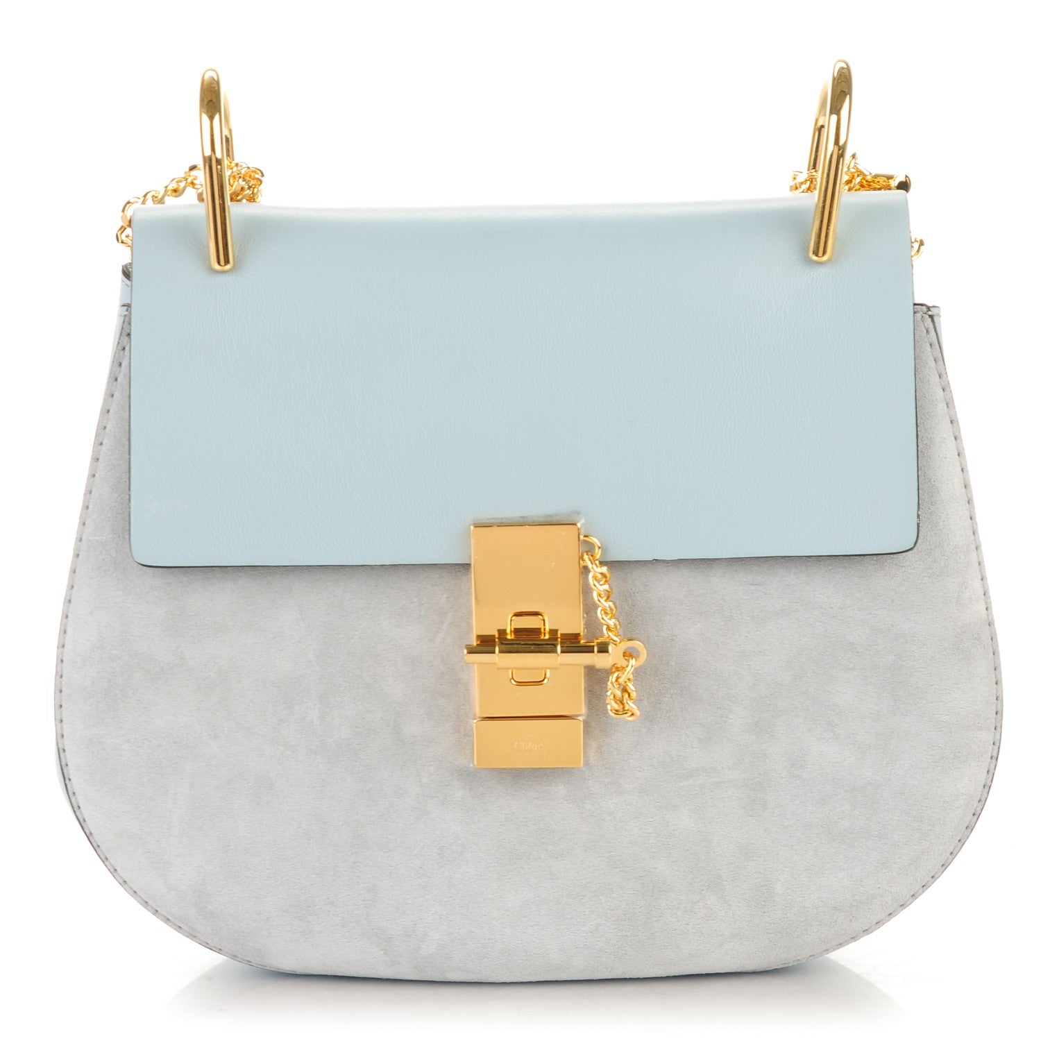 Chloe Suede Smooth Calfskin Drew Shoulder Bag Cloudy Blue 1 of 8