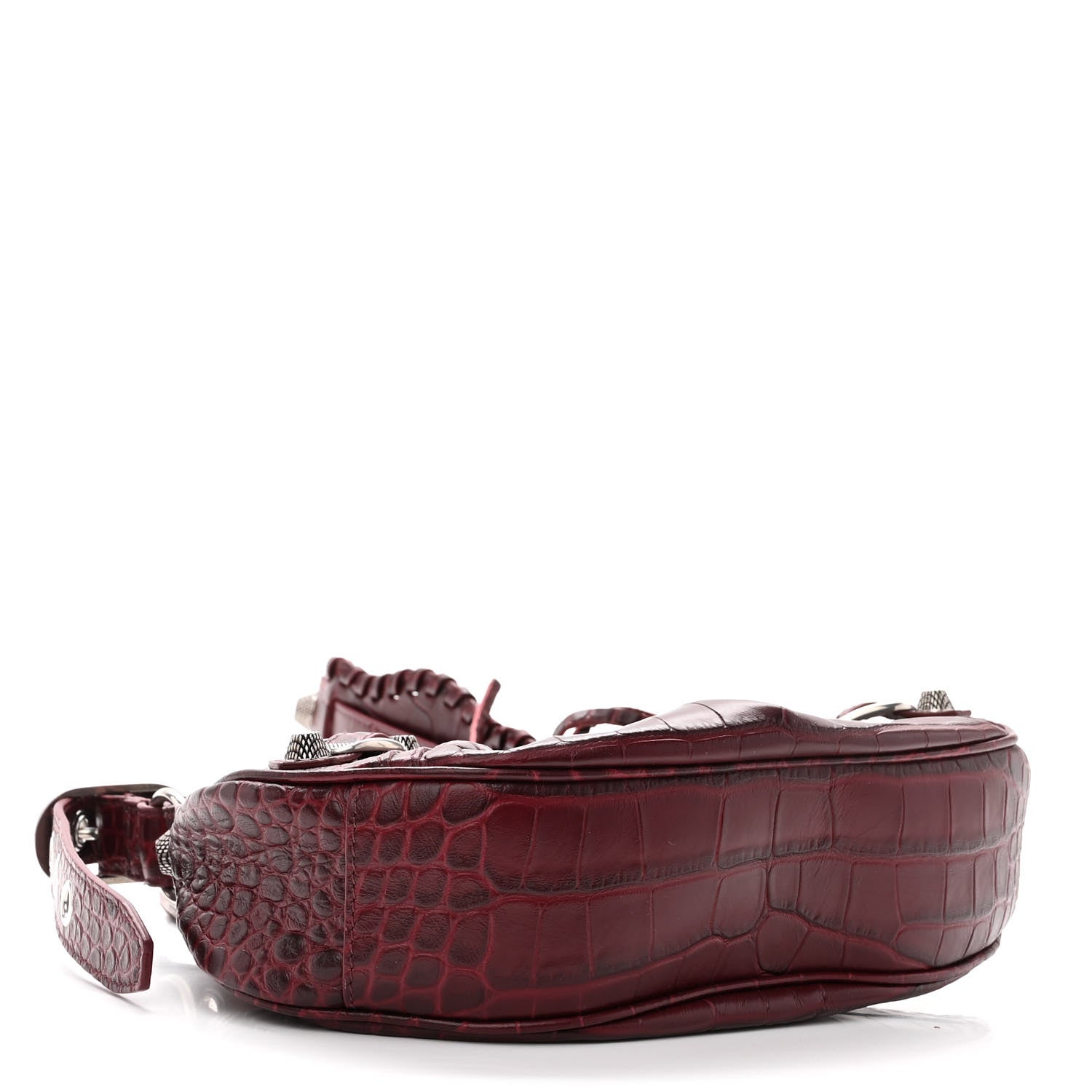 Balenciaga Extra Supple Calfskin Crocodile Embossed Le Cagole Shoulder Bag XS Dark Red 4 of 10