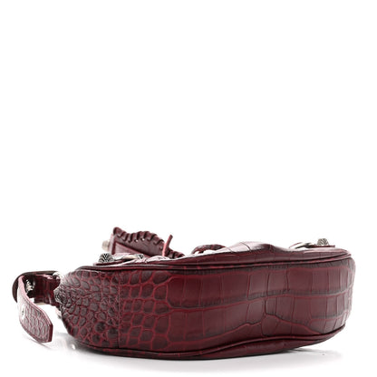 Balenciaga Extra Supple Calfskin Crocodile Embossed Le Cagole Shoulder Bag XS Dark Red 4 of 10