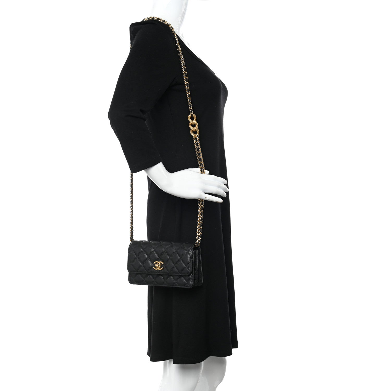 Chanel Caviar Quilted Chain Link Clutch With Chain Black 2 of 12