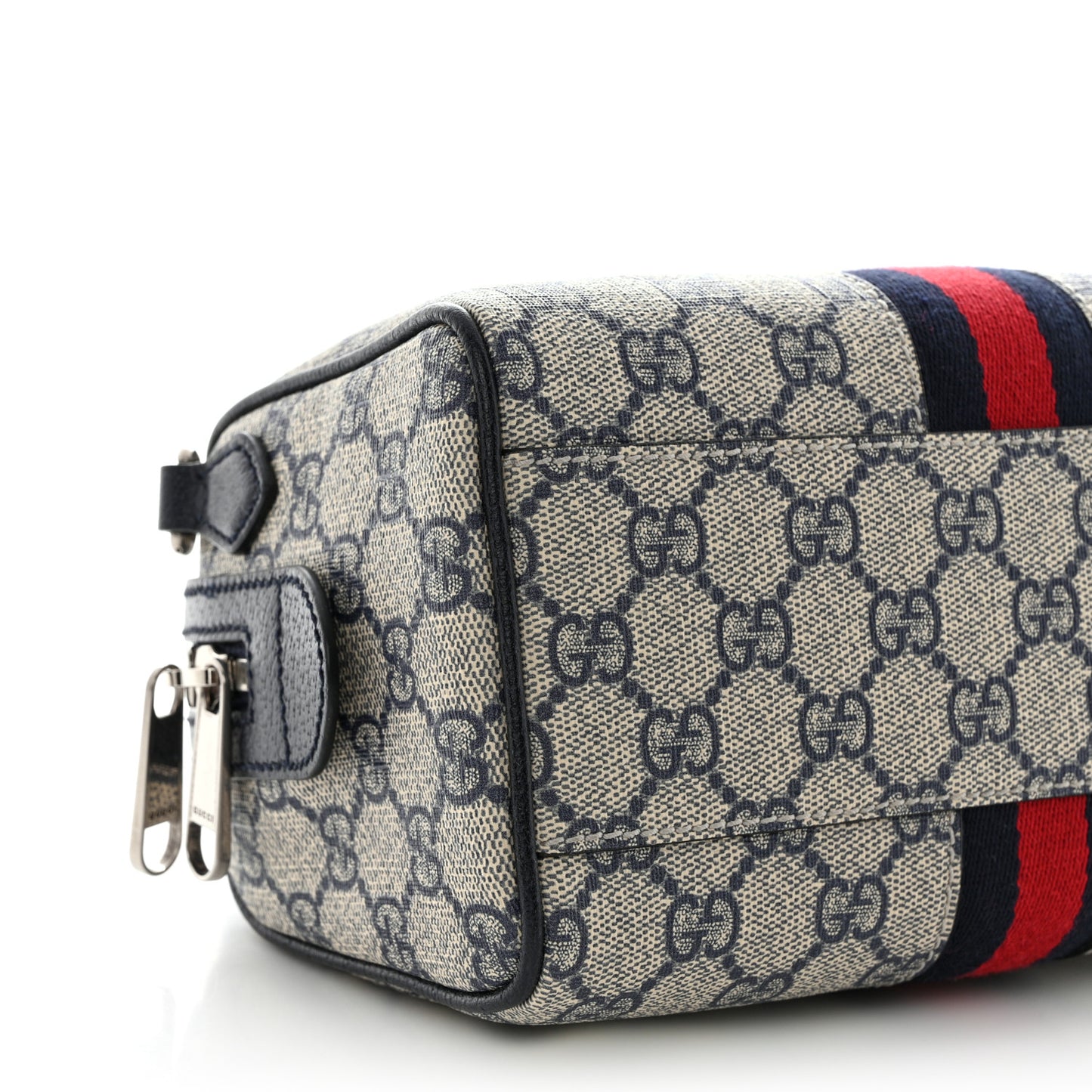 GG Supreme Monogram Textured Dollar Calfskin Web Mini Ophidia Top Handle Bag Beige Blue