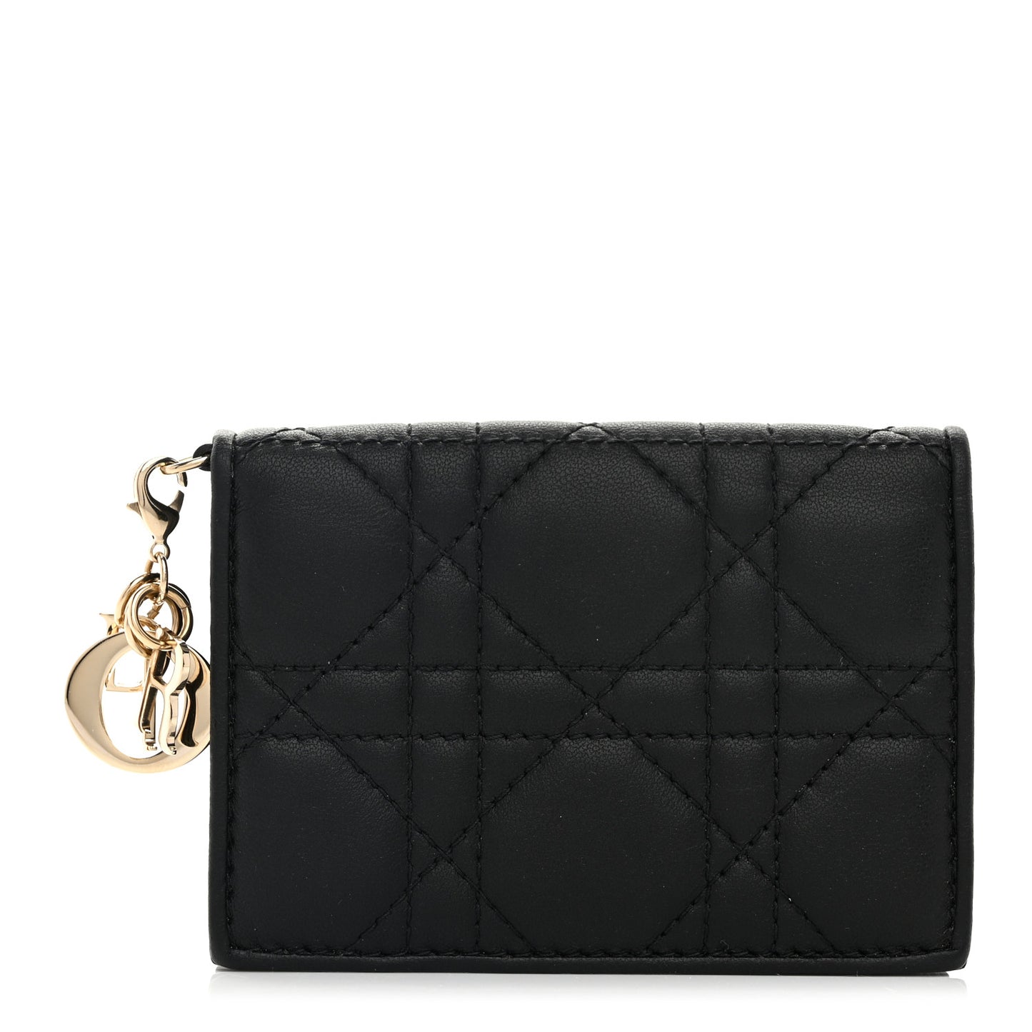 Lambskin Cannage Small Lady Dior Flap Card Holder Black