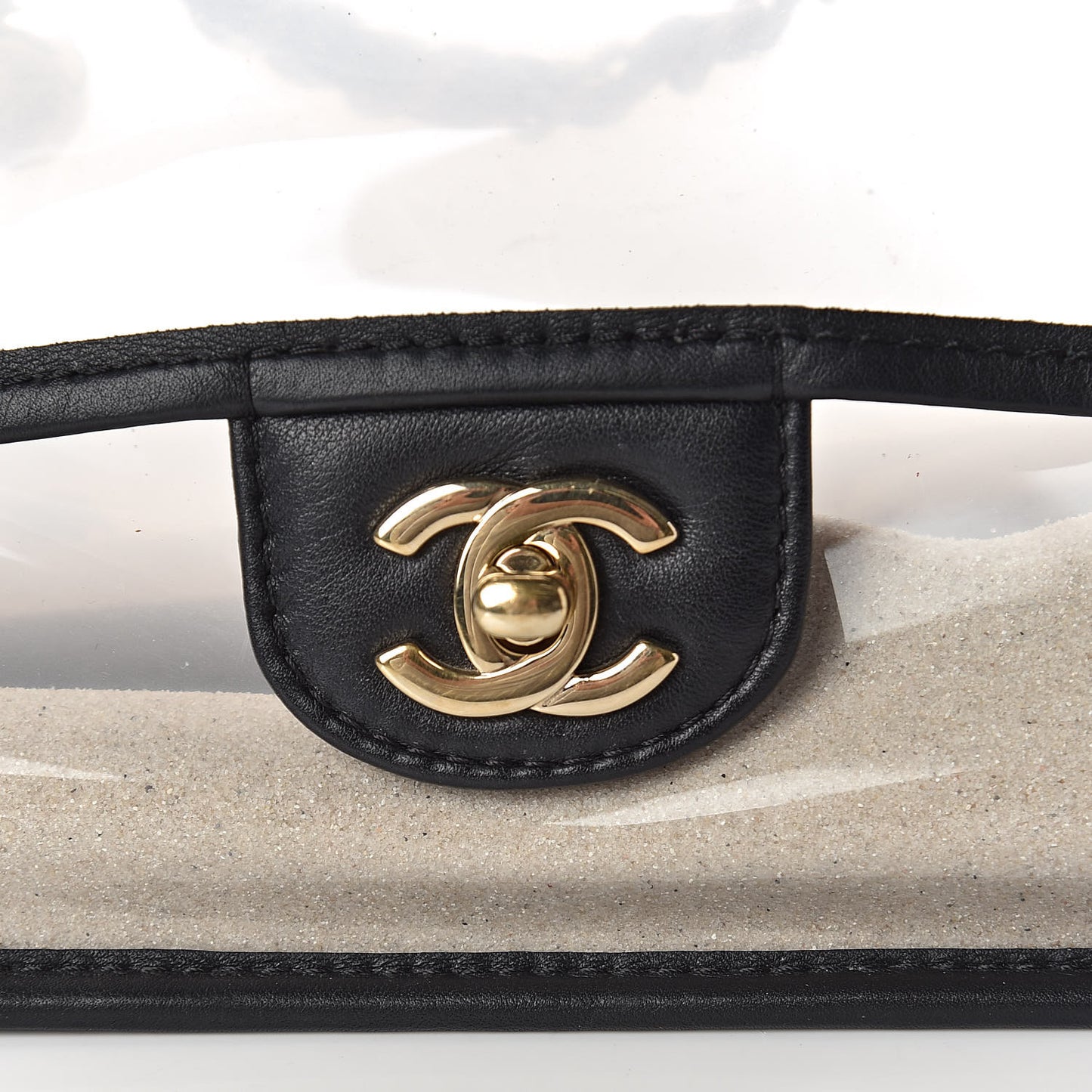 Lambskin PVC Sand By The Sea Flap With Pearl Strap Black