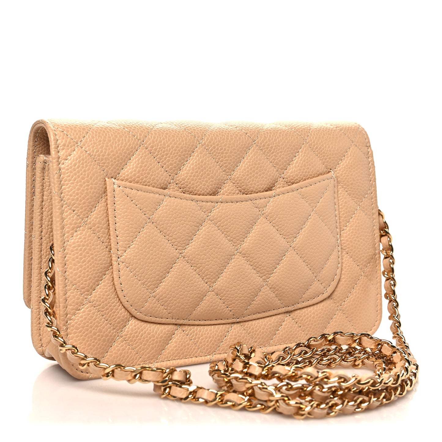 Caviar Quilted Wallet on Chain WOC Beige