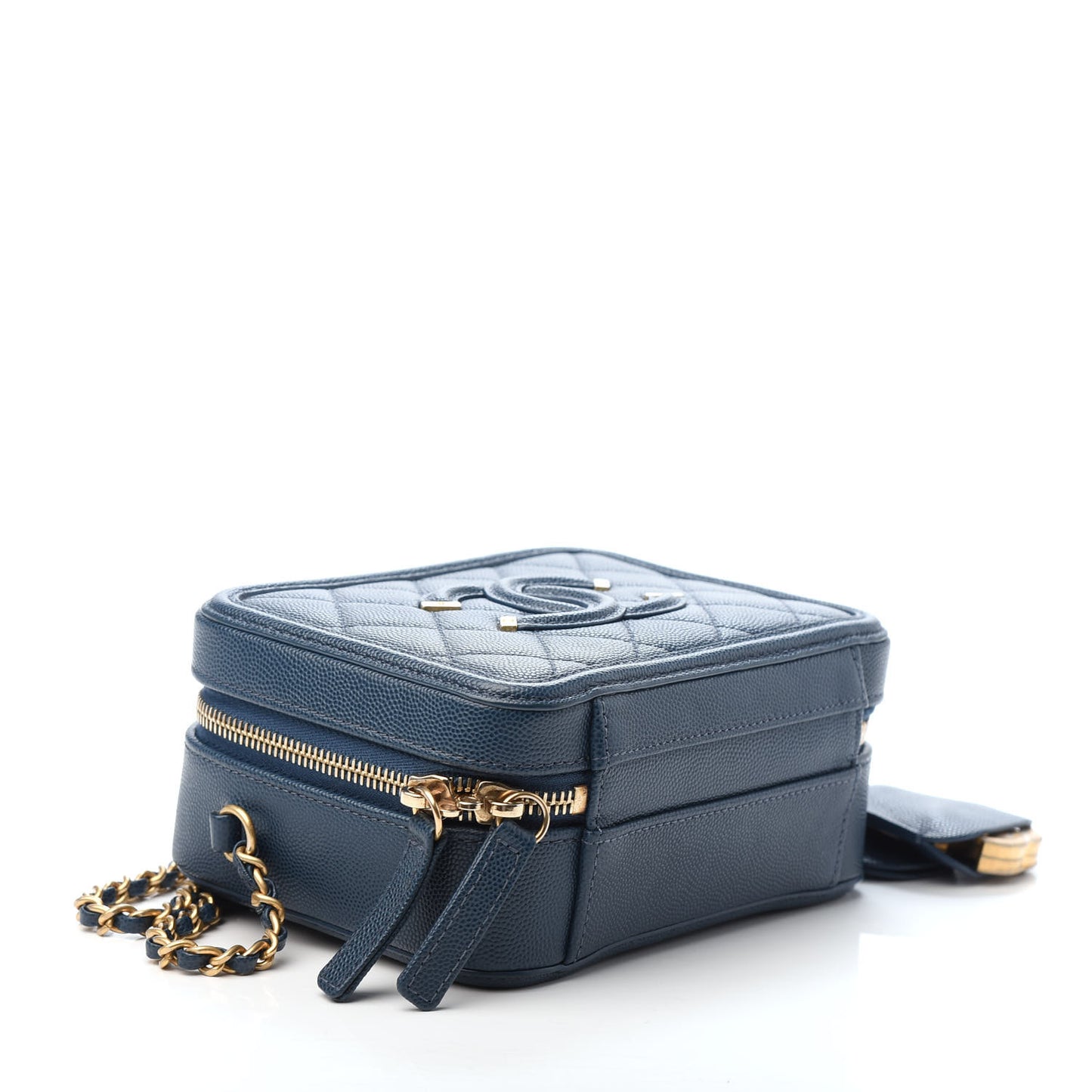 Caviar Quilted Small CC Filigree Vanity Case Dark Blue