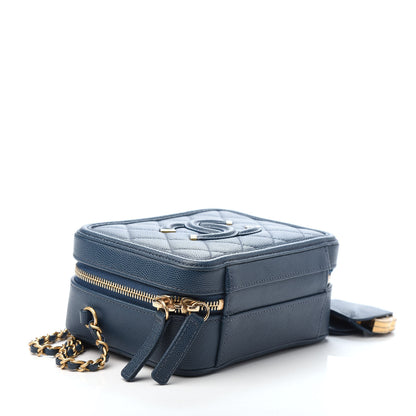 Chanel Caviar Quilted Small CC Filigree Vanity Case Dark Blue 4 of 9