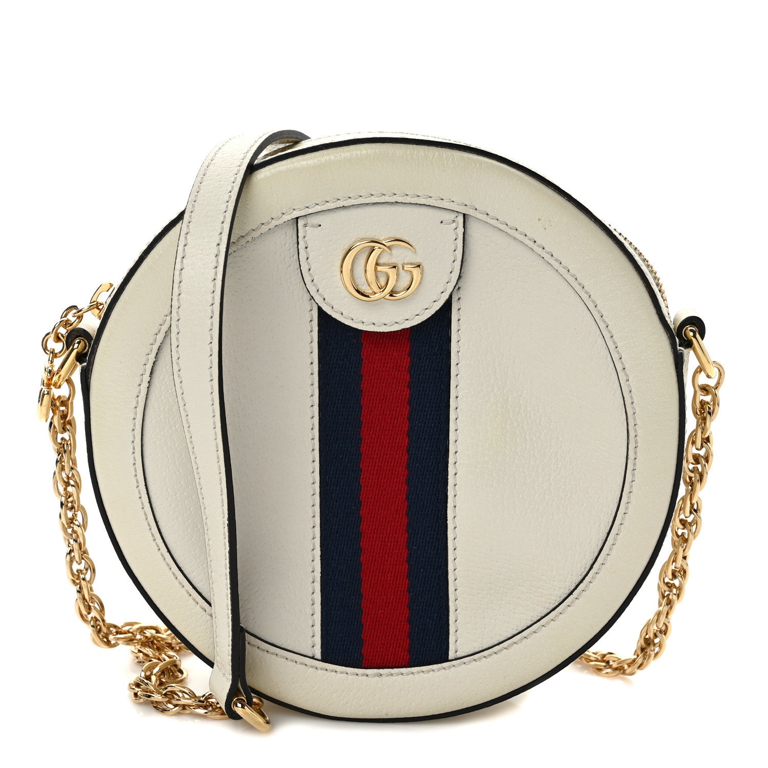 Gucci Textured Calfskin Web Mini Ophidia Round Shoulder Bag Mystic White 1 of 9