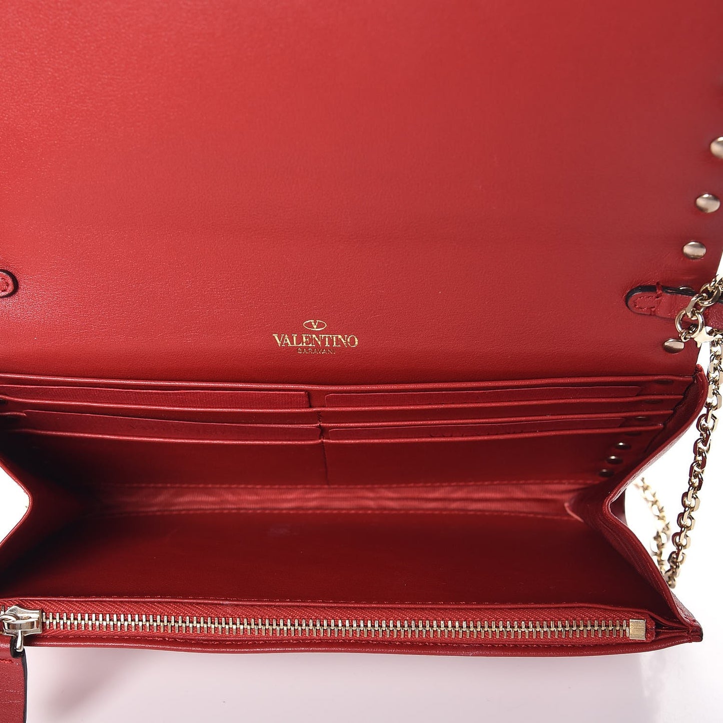 Vitello Small Rockstud Flap Wallet on Chain Red