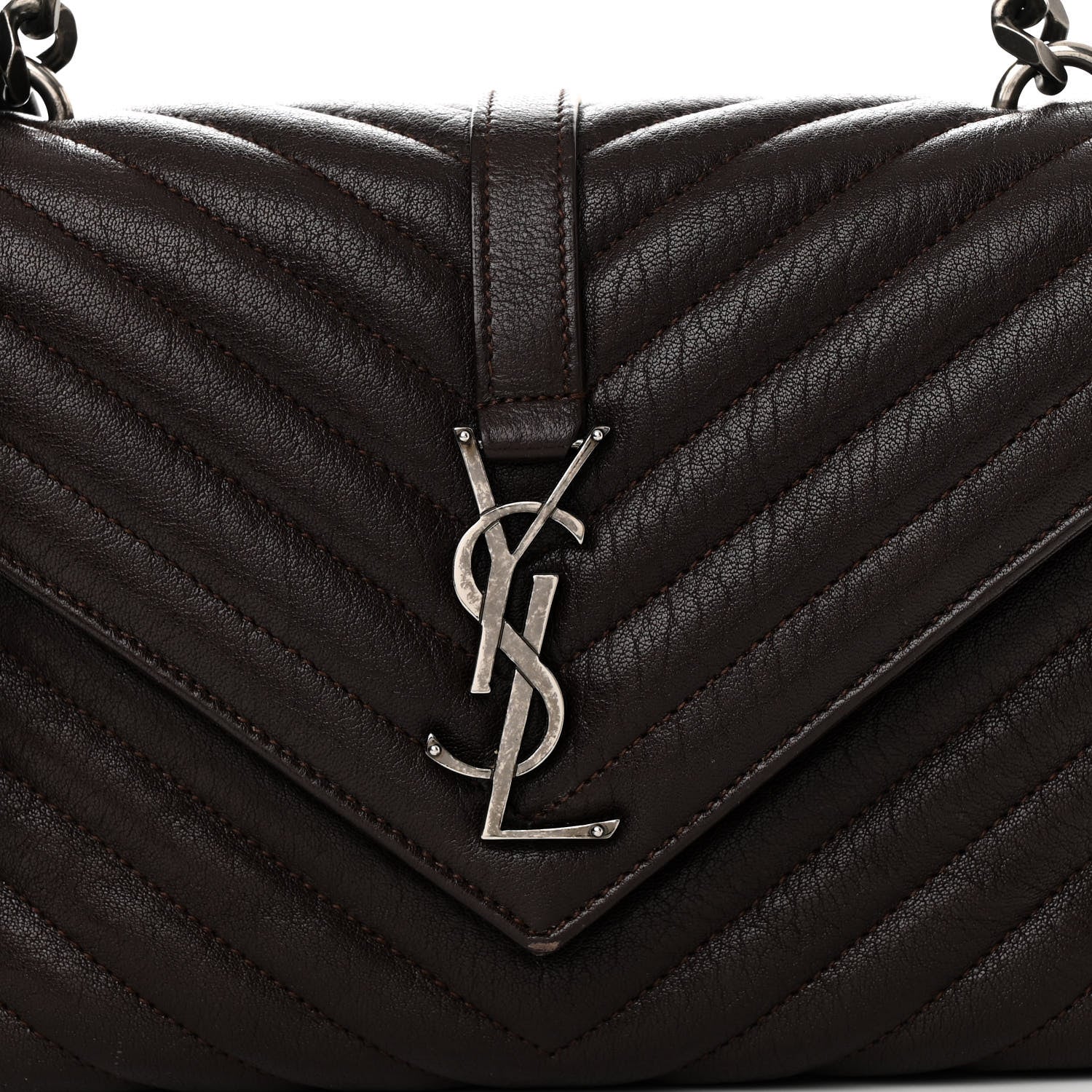 Saint Laurent Sheepskin Matelasse Chevron Monogram Medium College Bag Black Tulip 9 of 13