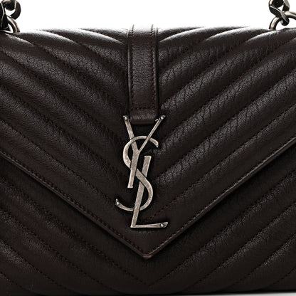 Saint Laurent Sheepskin Matelasse Chevron Monogram Medium College Bag Black Tulip 9 of 13