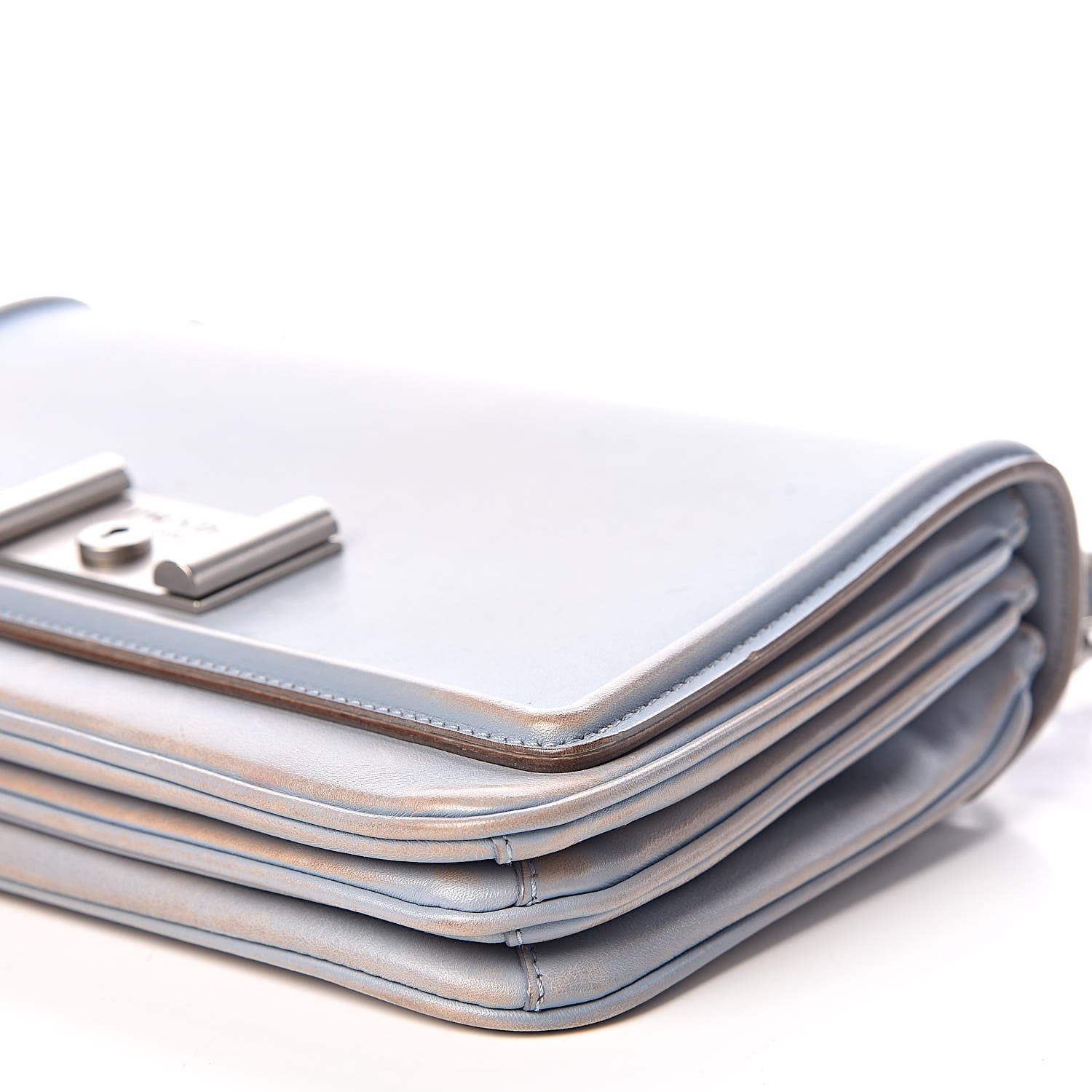 Prada Vitello Vintage Metal Closure Shoulder Bag Light Blue 6 of 18