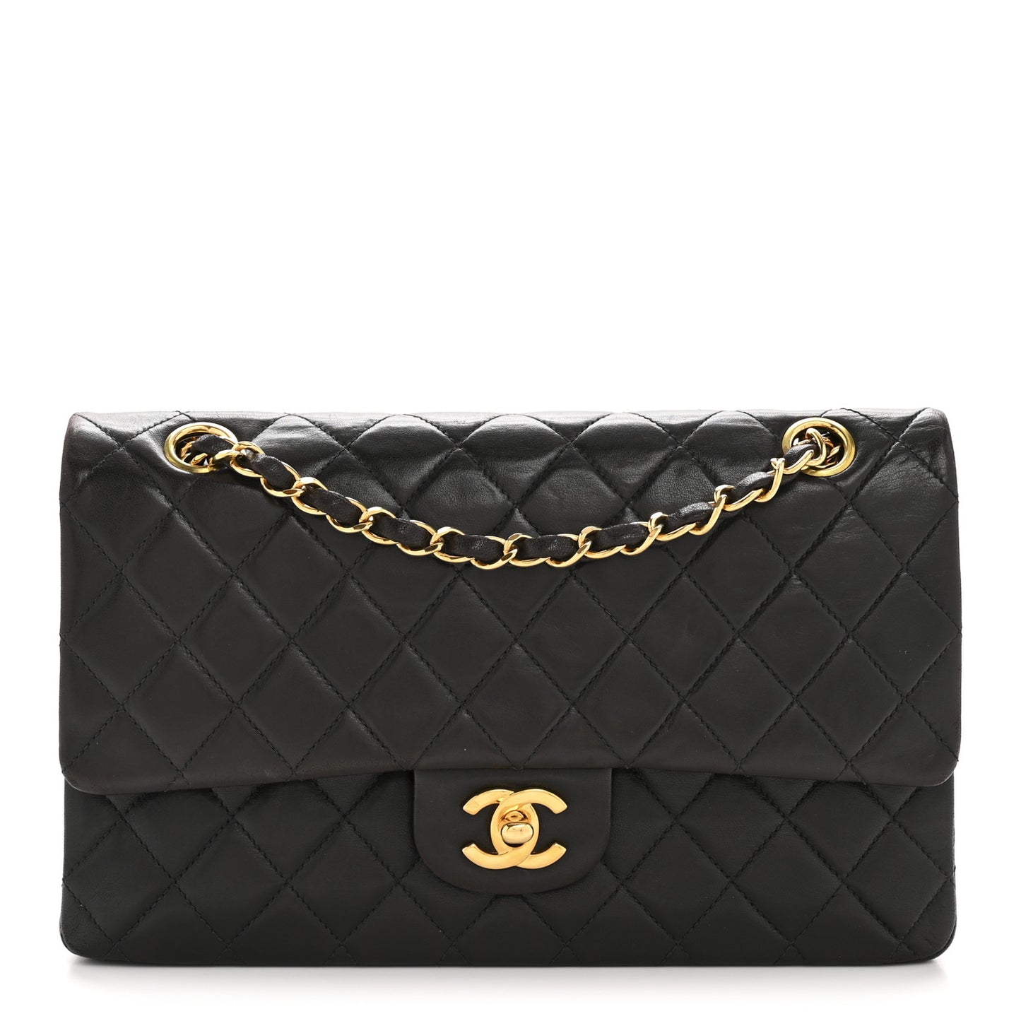 Lambskin Quilted Medium Double Flap Black
