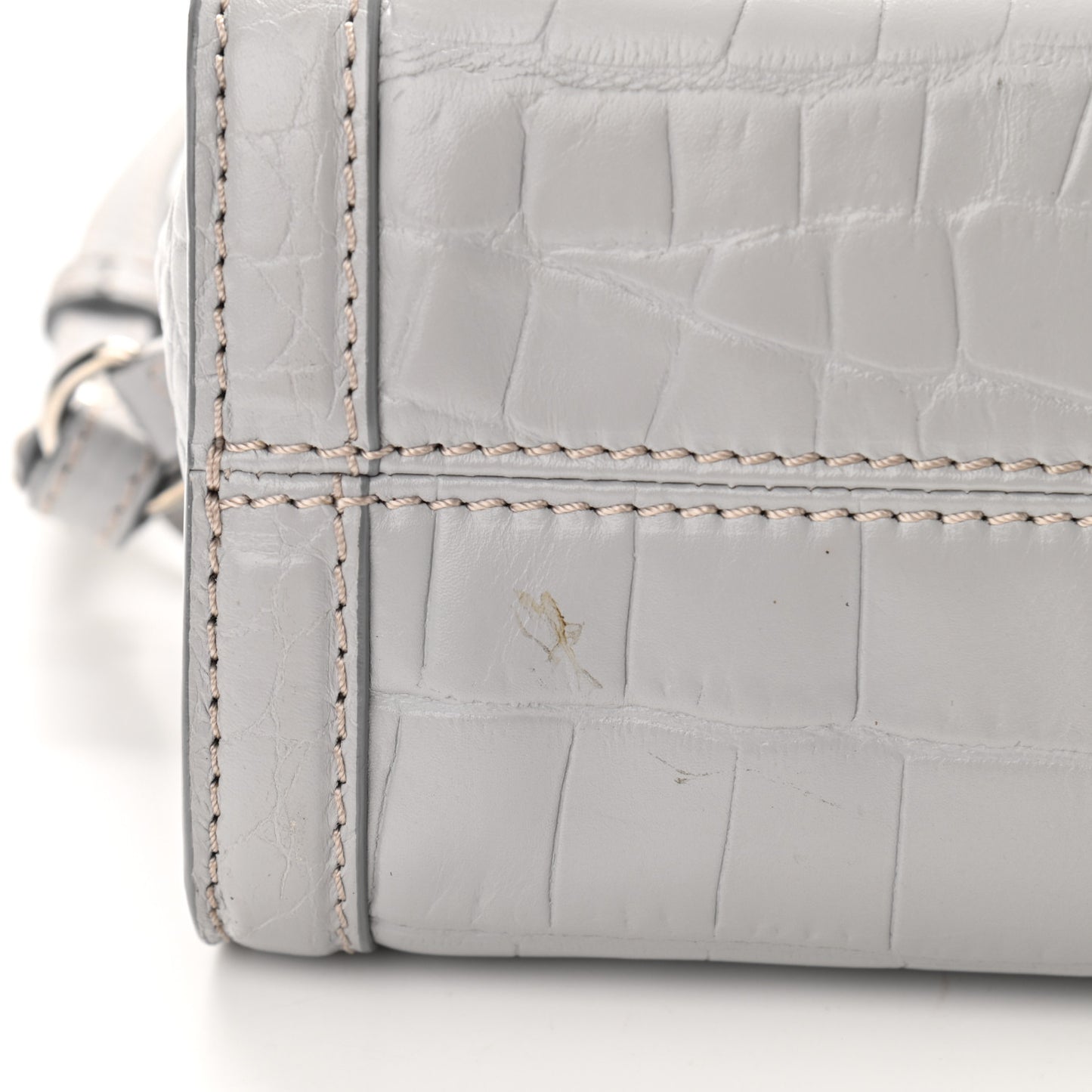 Calfskin Crocodile Embossed Mini Skull Padlock Zip Around Tote Grey
