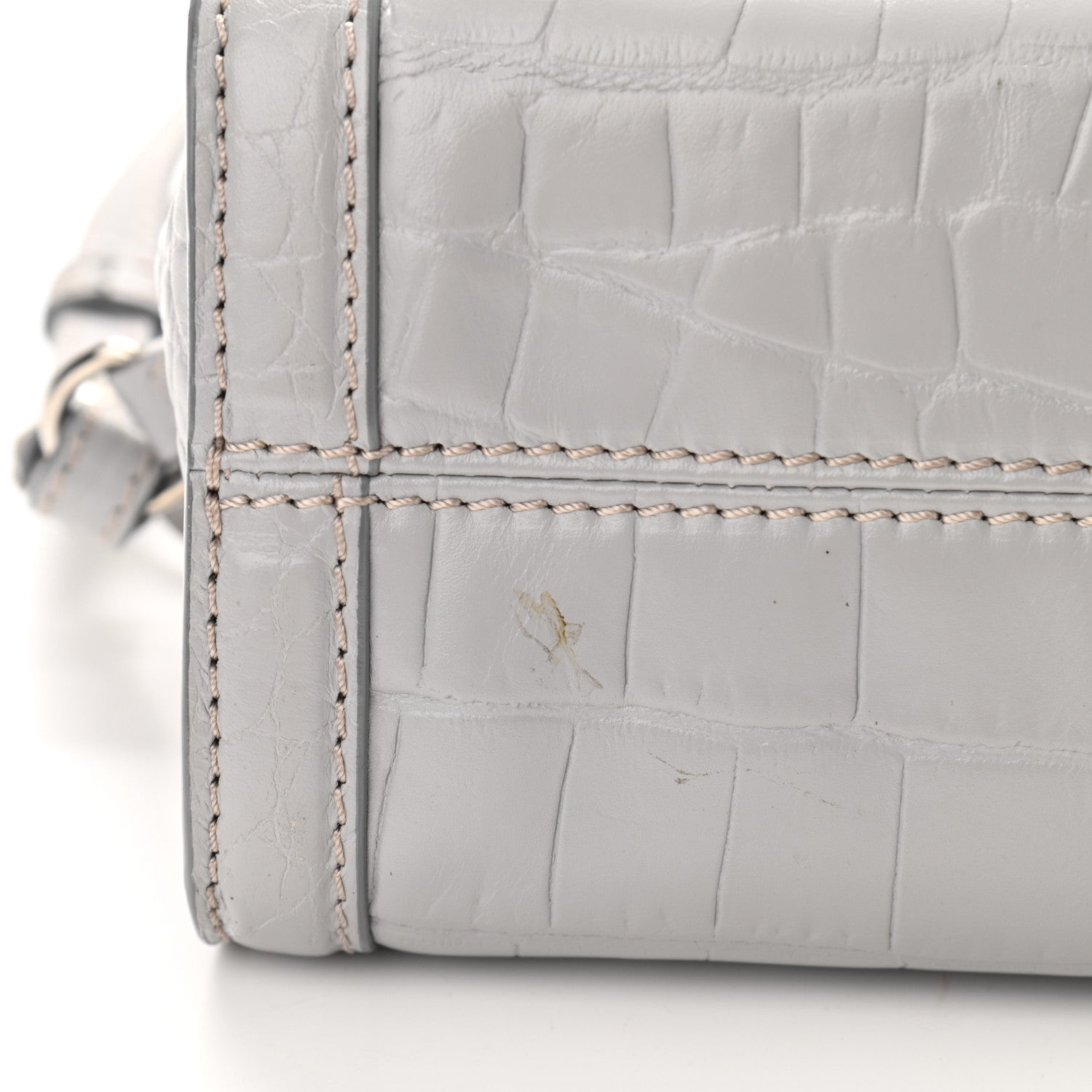 Alexander McQueen Calfskin Crocodile Embossed Mini Skull Padlock Zip Around Tote Grey 11 of 11
