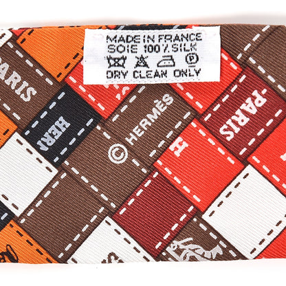 Hermes Silk Bolduc Au Carre Twilly Orange Brun Blanc 2 of 2