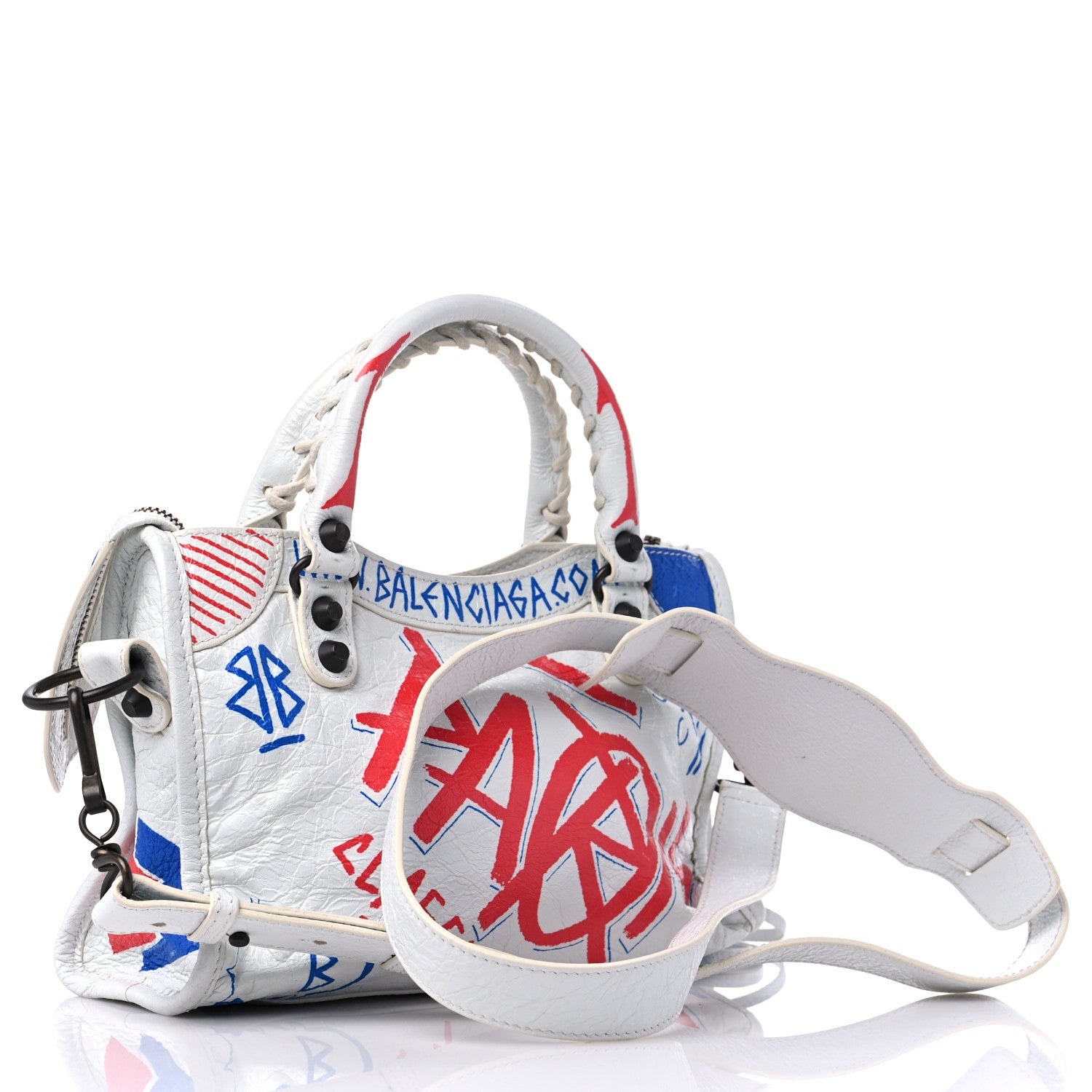 Balenciaga Agneau Graffiti All Over Classic Hardware Mini City White Bleu Rouge 3 of 11