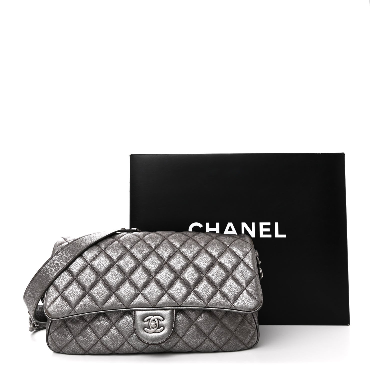 Chanel Metallic Grained Calfskin Quilted Medium Casual Rock Flap Charcoal 13 of 13