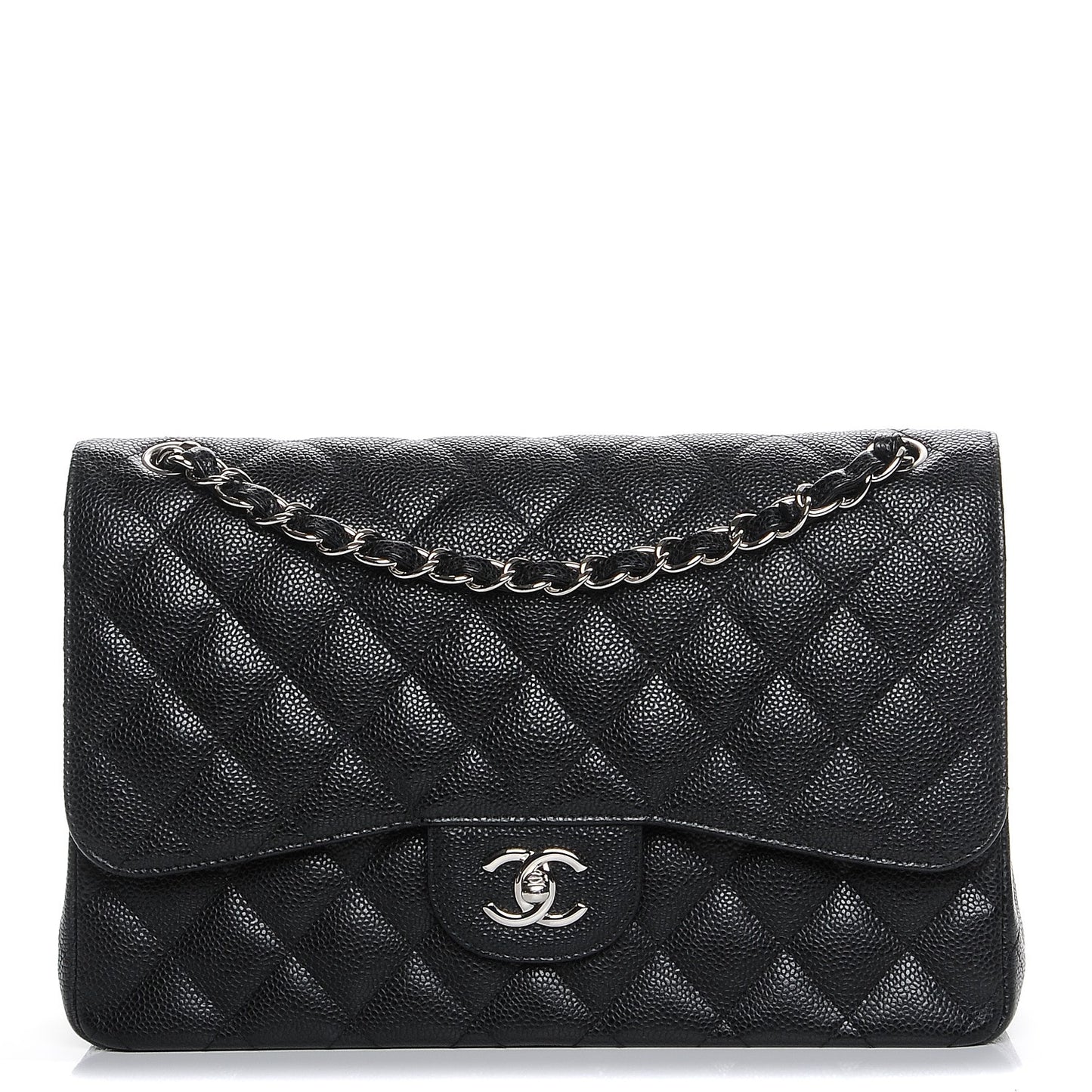 Caviar Quilted Jumbo Double Flap Black
