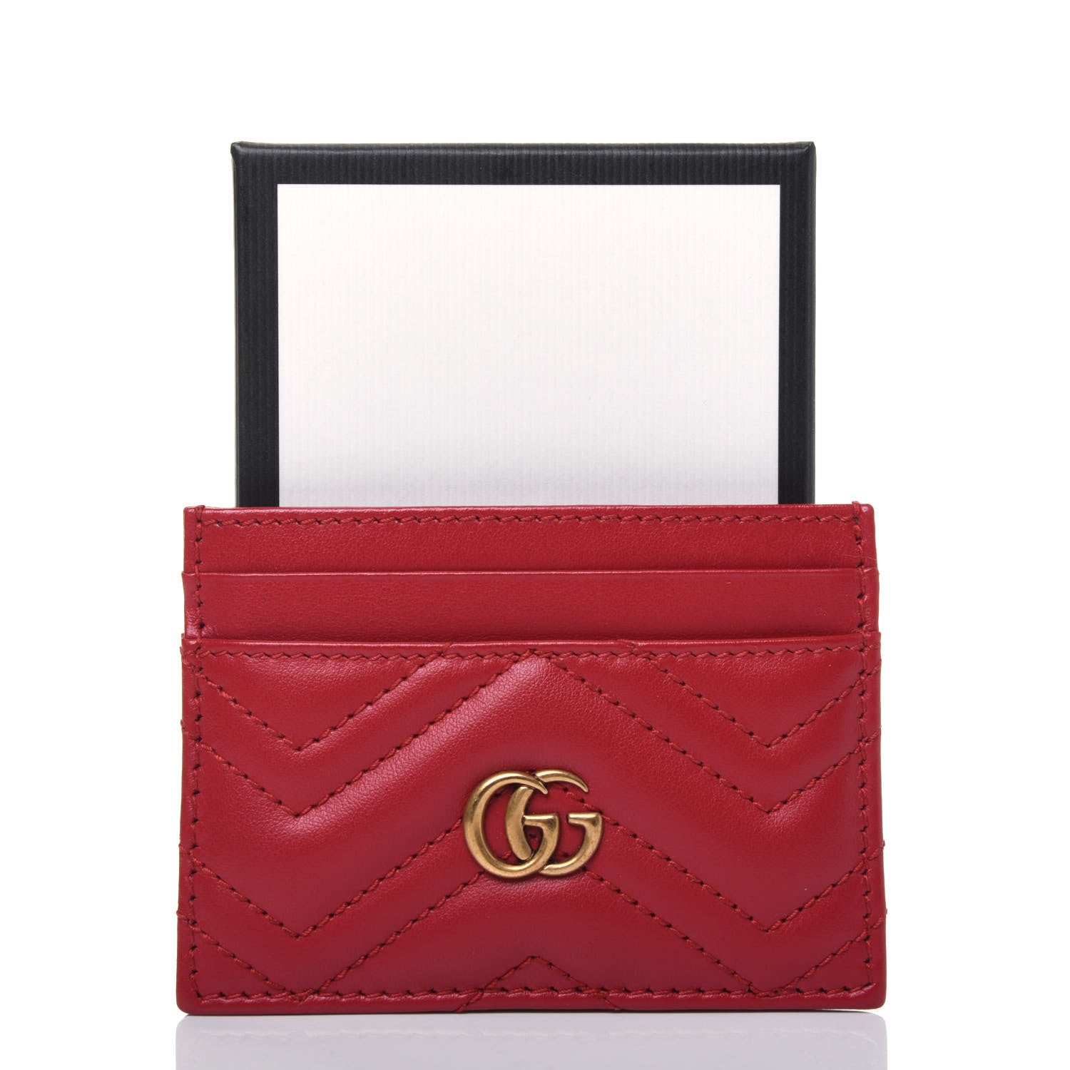 Gucci Calfskin Matelasse GG Marmont Card Holder Hibiscus Red 12 of 12