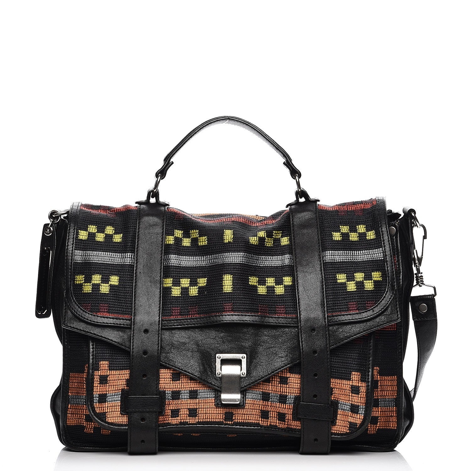 Proenza Schouler Lambskin Blanket Print Large PS1 Satchel Black 1 of 14