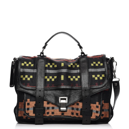 Proenza Schouler Lambskin Blanket Print Large PS1 Satchel Black 1 of 14