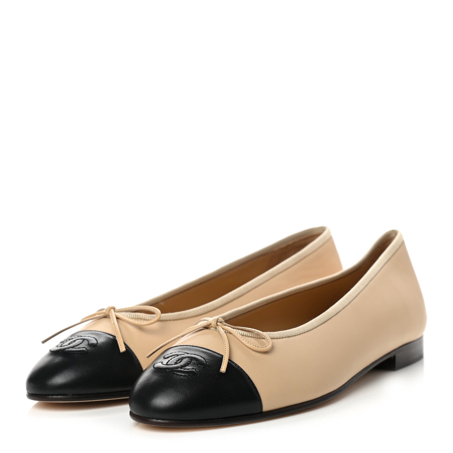 Lambskin Cap Toe Ballerina Flats 39.5 Beige Black