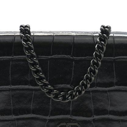 Balenciaga Shiny Calfskin Crocodile Embossed BB Phone Holder Wallet On Chain Black 7 of 10